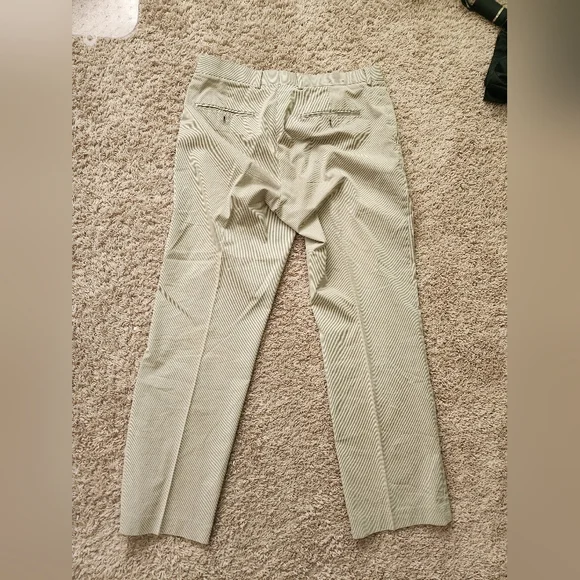 EXPRESS Men's Beige/White Striped Trousers/Chino PantsPants Size 32-33 - Picture 2 of 4